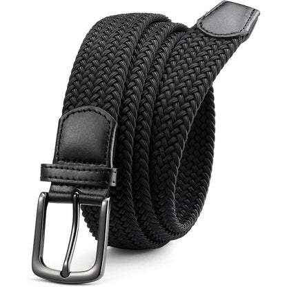 Elastischer Flechtgürtel Herren, Stoff Stretch, lochfrei, 35mm, Schwarz