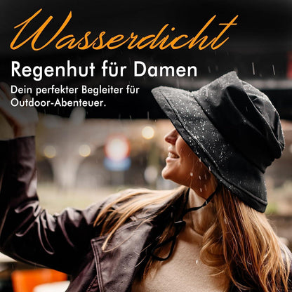Faltbarer Damen Regenhut mit Kinnband & UPF50+ Schutz