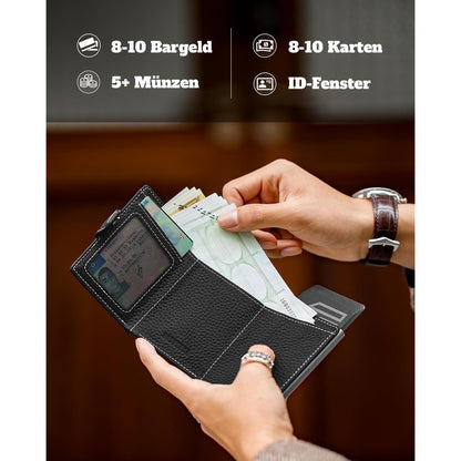 Smart Wallet mit Münzfach, RFID-Schutz, Leder, Schwarz Silber