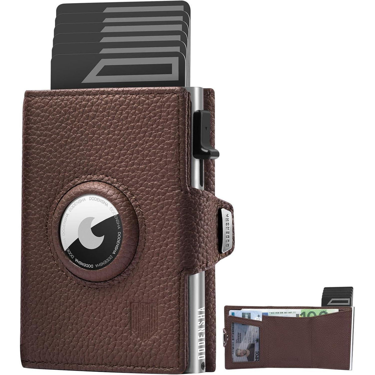 Smart Wallet mit Münzfach, RFID Schutz, Leder, Schwarz Silber Braun