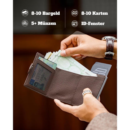 Smart Wallet mit Münzfach, RFID Schutz, Leder, Schwarz Silber Braun