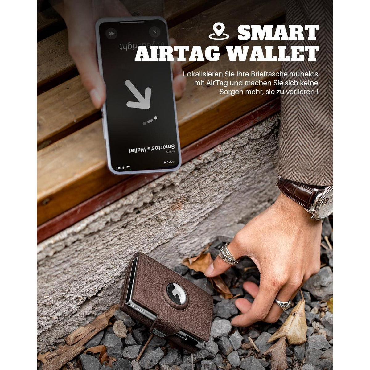 Smart Wallet mit Münzfach, RFID Schutz, Leder, Schwarz Silber Braun