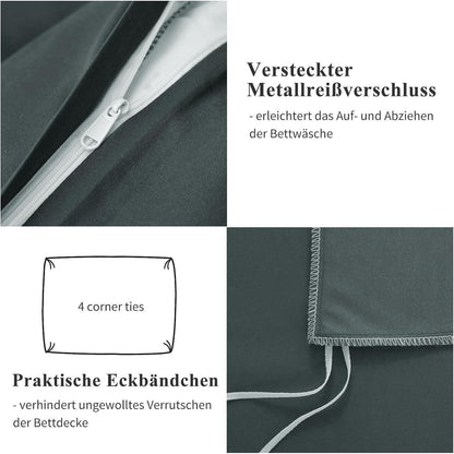 Bettwäsche-Set 140x200 cm Anthrazit Mikrofaser mit Reißverschluss