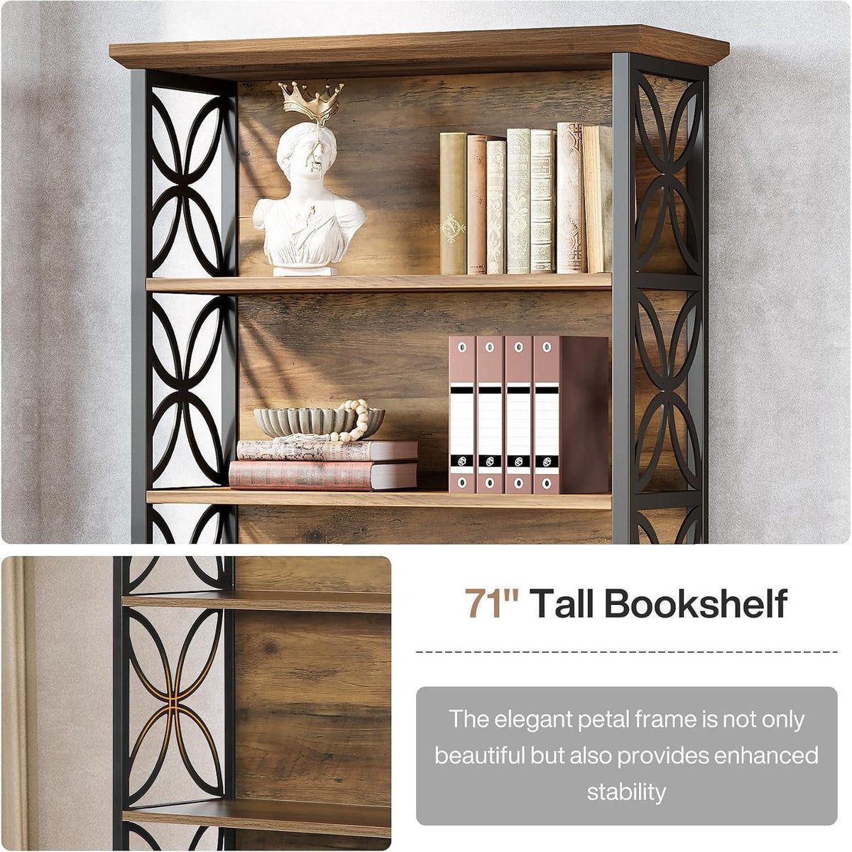 6-Ebenen Bücherregal Industriell, 180cm, Braun