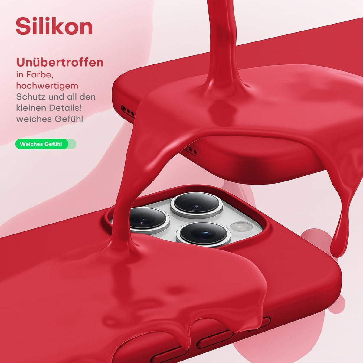 Silikon Hülle für iPhone 16 Pro Max, Rot, Stoßfest