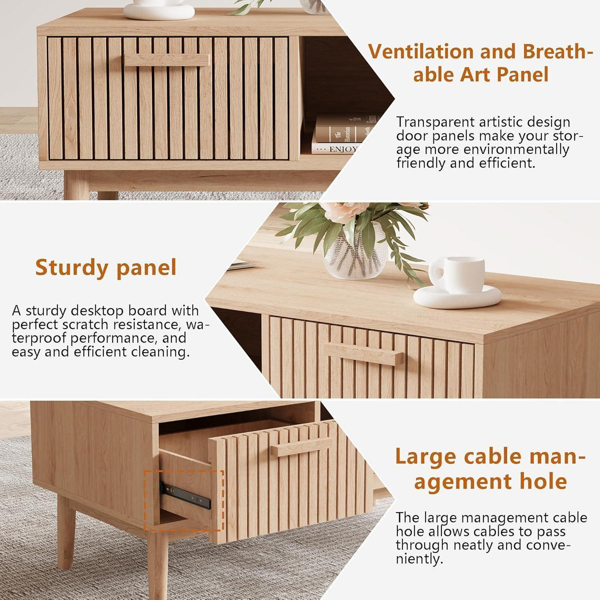 Holz Couchtisch mit Schublade & Ablage – 100x43x50 cm