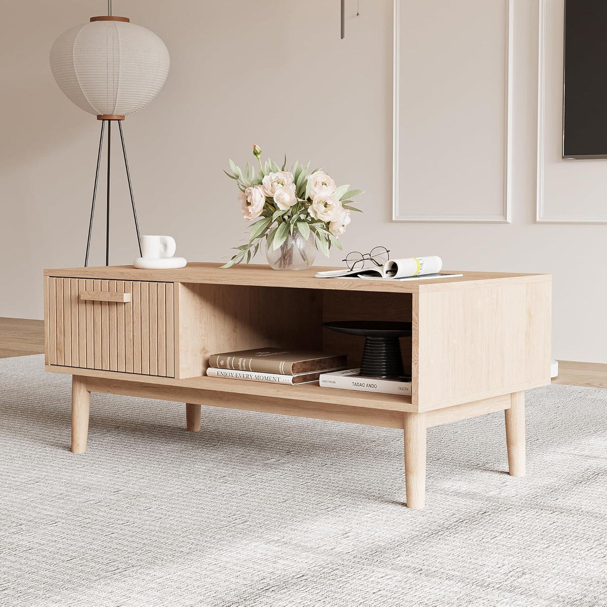 Holz Couchtisch mit Schublade & Ablage – 100x43x50 cm