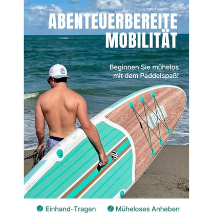 Aufblasbares Stand Up Paddle Board für Erwachsene, 320cm, 200kg Tragkraft, Cool Mint Wood