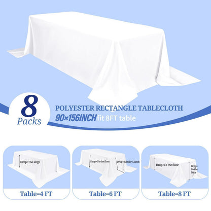 Weiße Tischdecken 8er-Set, 229x396 cm, Rechteckig für Bankett & Events