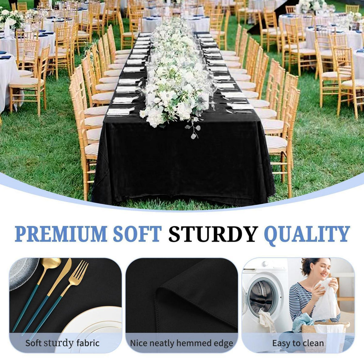 8x Schwarze Tischdecken Rechteck 153x320cm – Hochzeit, Party, Bankett