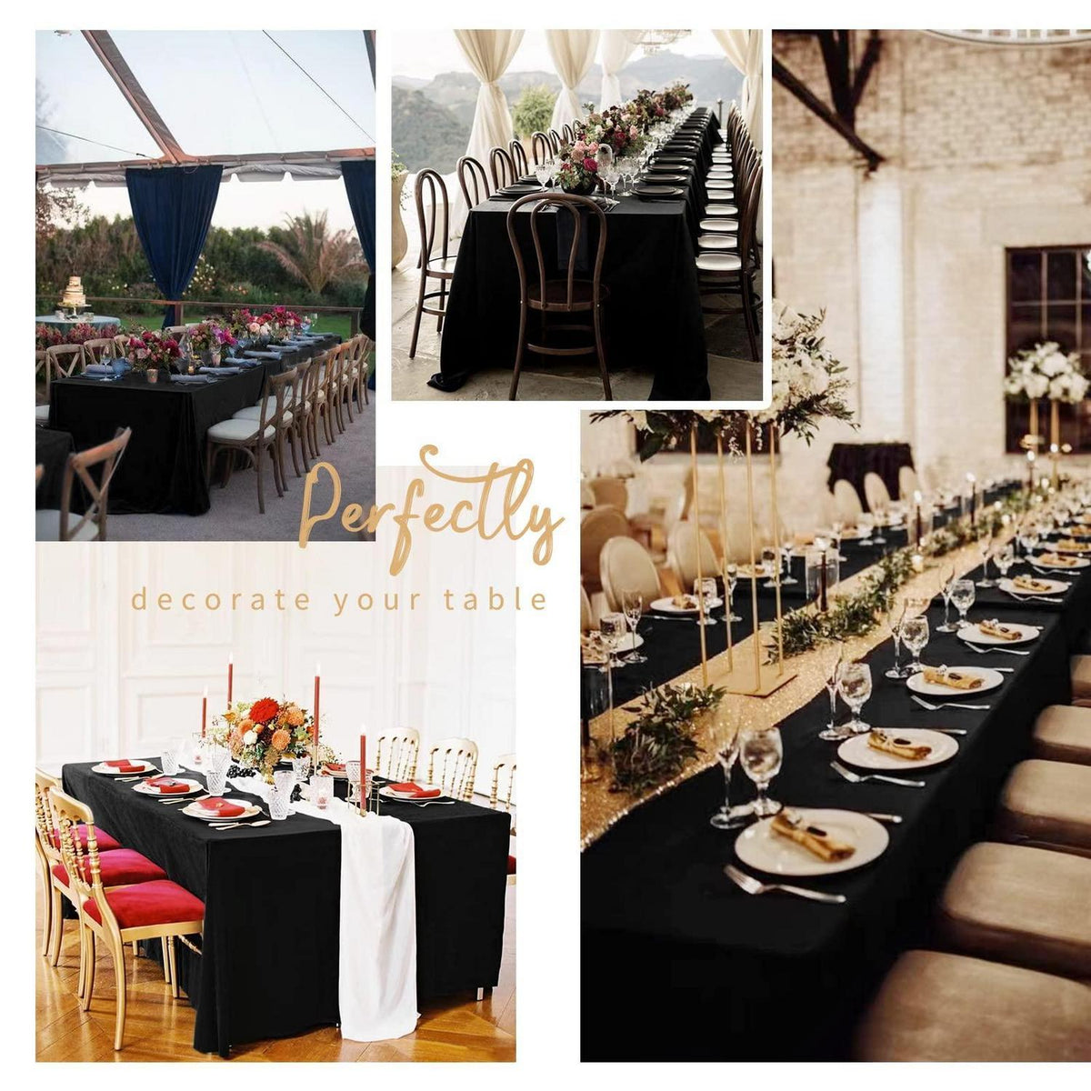 8x Schwarze Tischdecken Rechteck 153x320cm – Hochzeit, Party, Bankett