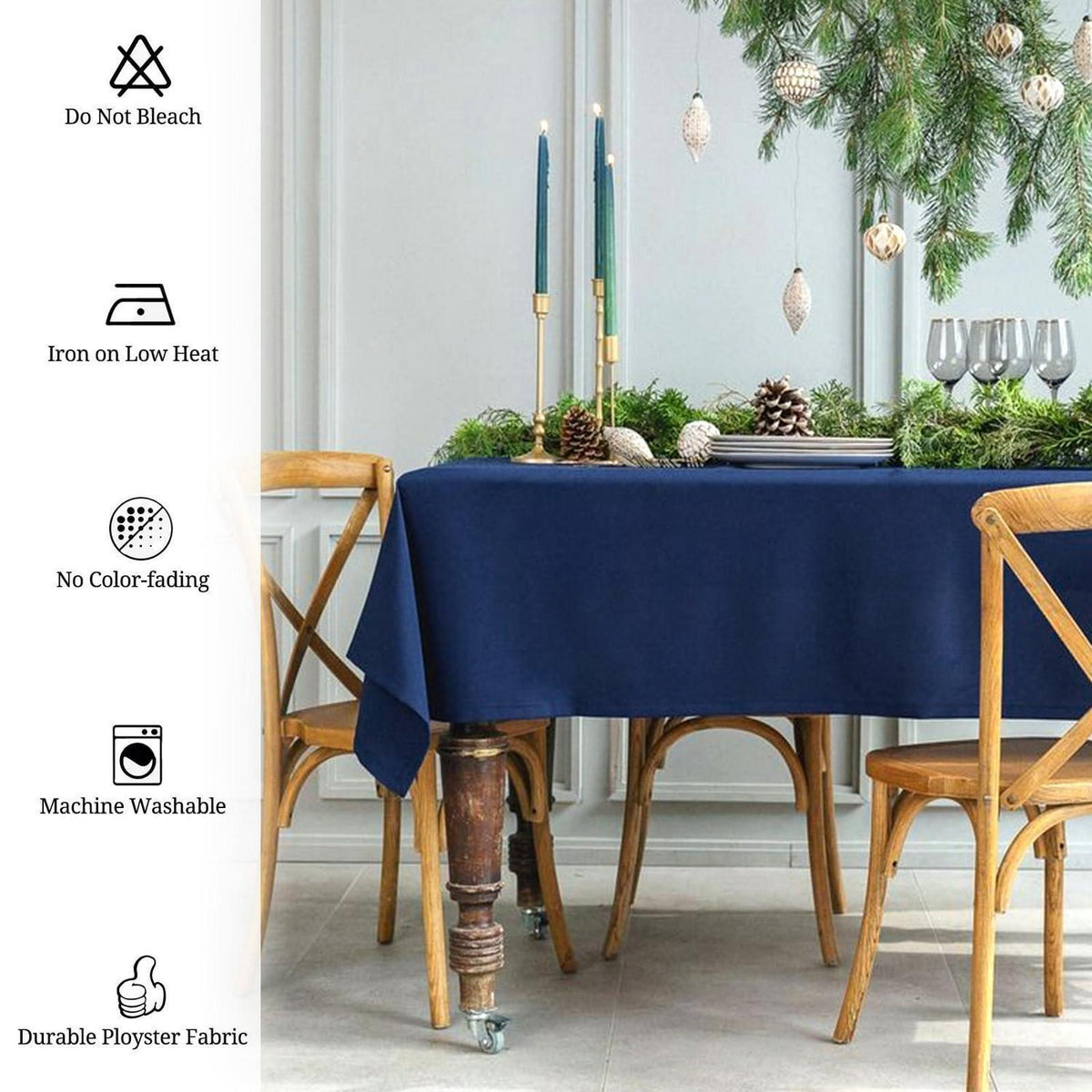 8x Marineblaue Tischdecken 153x320cm – Rechteckig & Waschbar