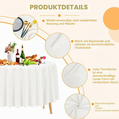 8x Runde Tischdecke Elfenbein 305cm – Waschbar & Elegant