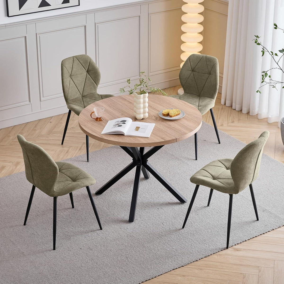 8 Esszimmerstühle Modern Gepolstert Grün Rautenmuster