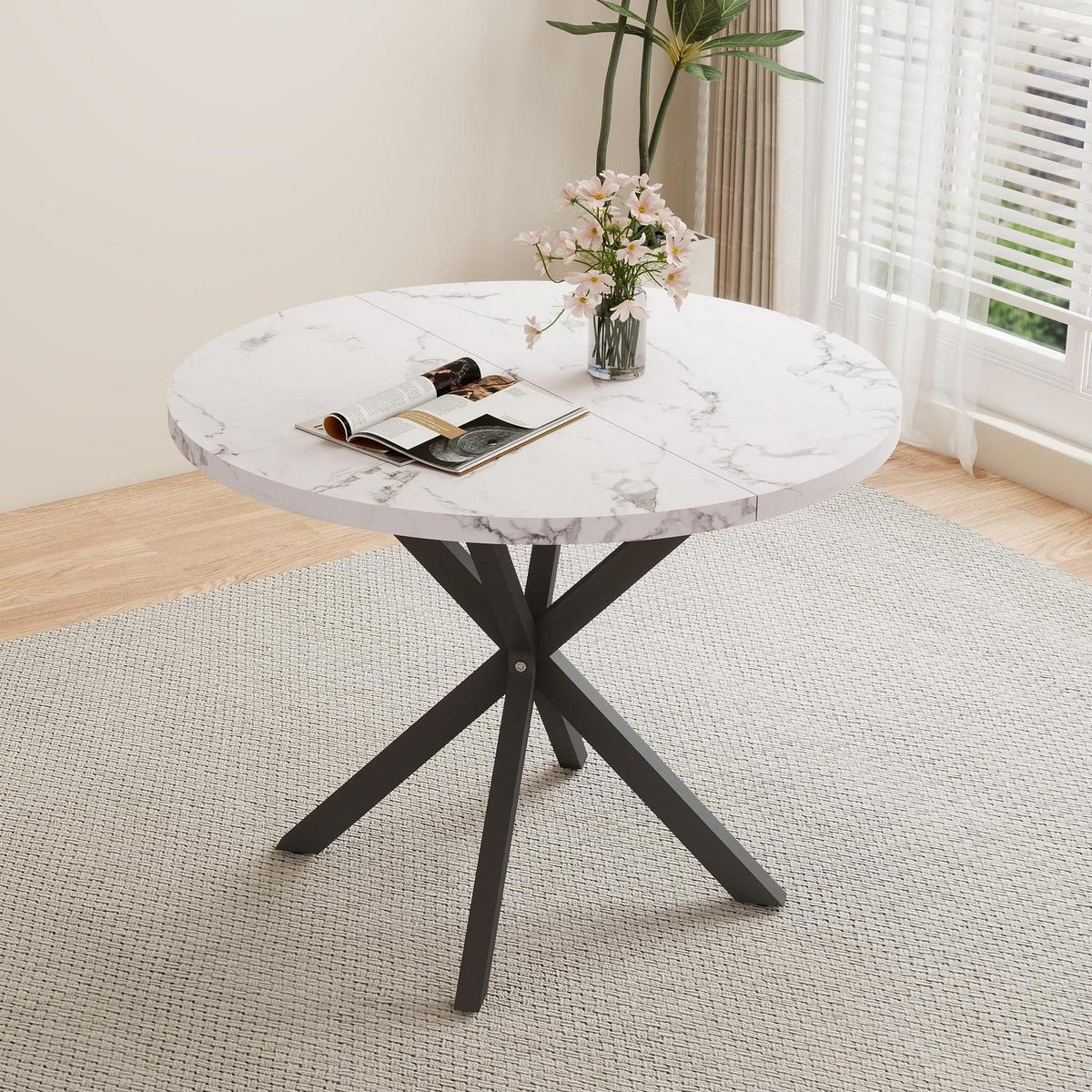 Moderner runder Esstisch weiß & schwarz – 100cm für 4-6 Personen