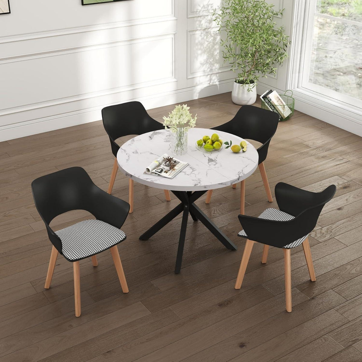 Moderner runder Esstisch weiß & schwarz – 100cm für 4-6 Personen