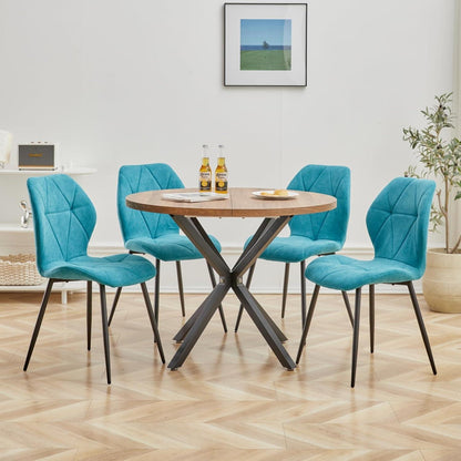 4er-Set Esszimmerstühle Modern Blau Gepolstert mit Rautenmuster