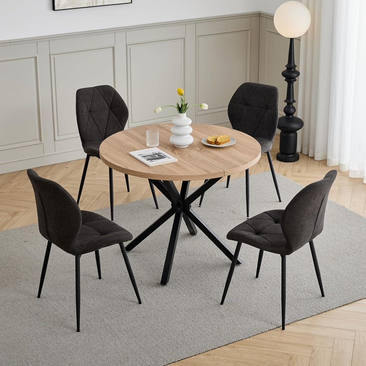 8 Esszimmerstühle Modern Gepolstert Schwarz Rautenmuster