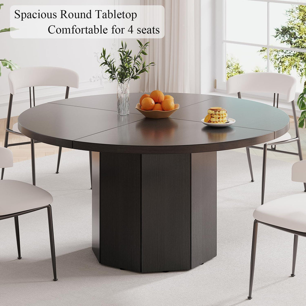 Runder Esstisch Holz Schwarz Eiche | Modern Küchentisch für 4-6 Personen