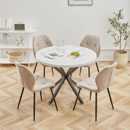 8 Esszimmerstühle Modern Beige Gepolstert mit Rautenmuster