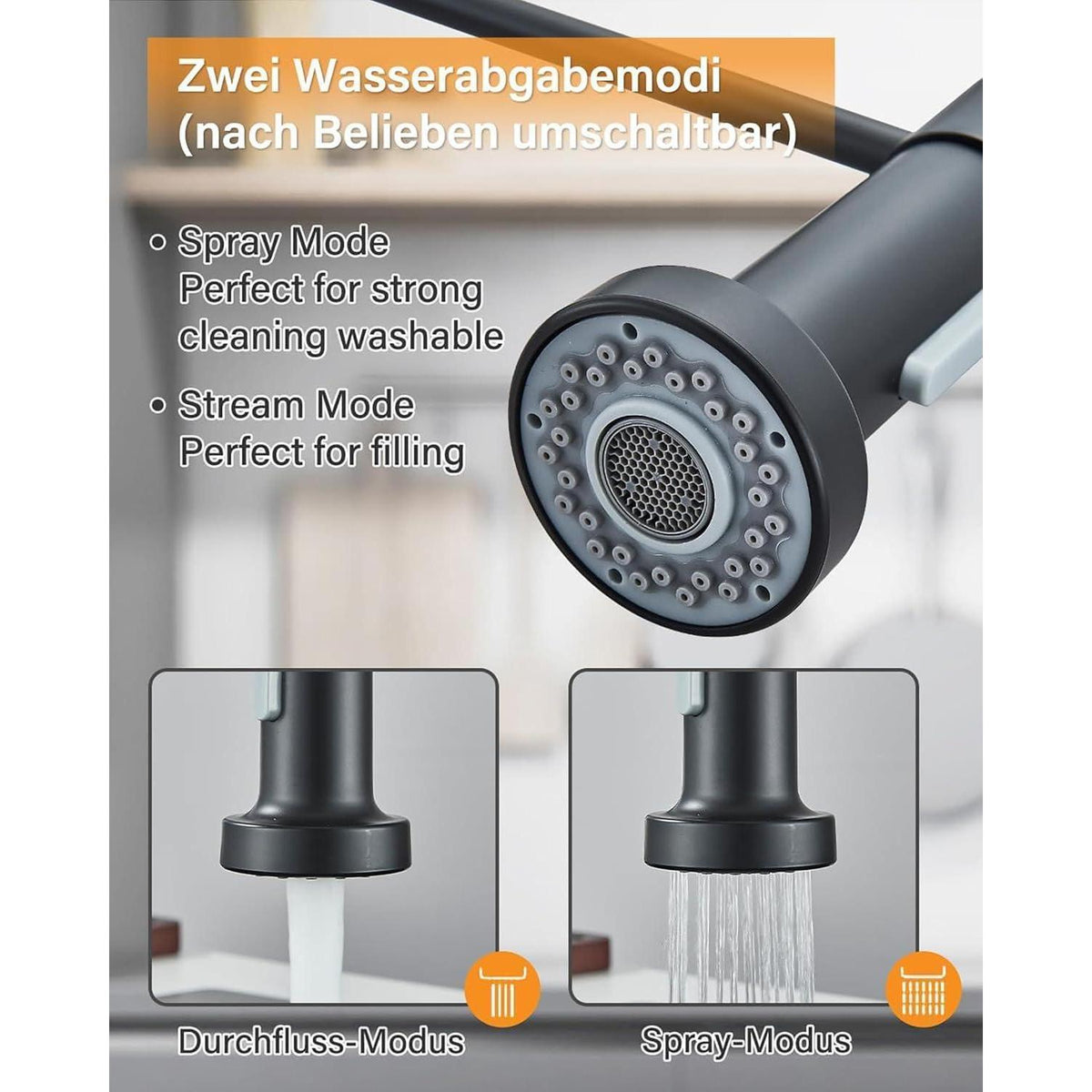 Niederdruck Küchenarmatur 360° Schwenkbar, Schwarz