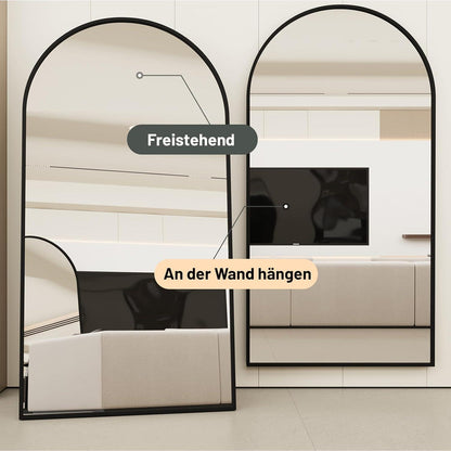 Ganzkörperspiegel Bogenförmig Schwarz | 193x86cm, Stehend & Wandmontage