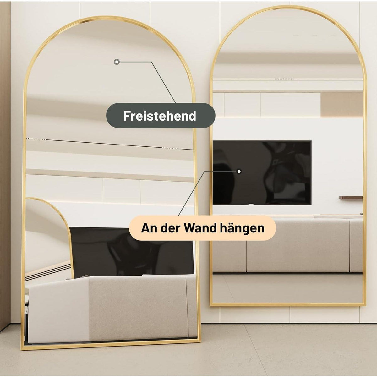 Ganzkörperspiegel Bogenförmig Gold | 193x86cm, Stehend & Wandmontage