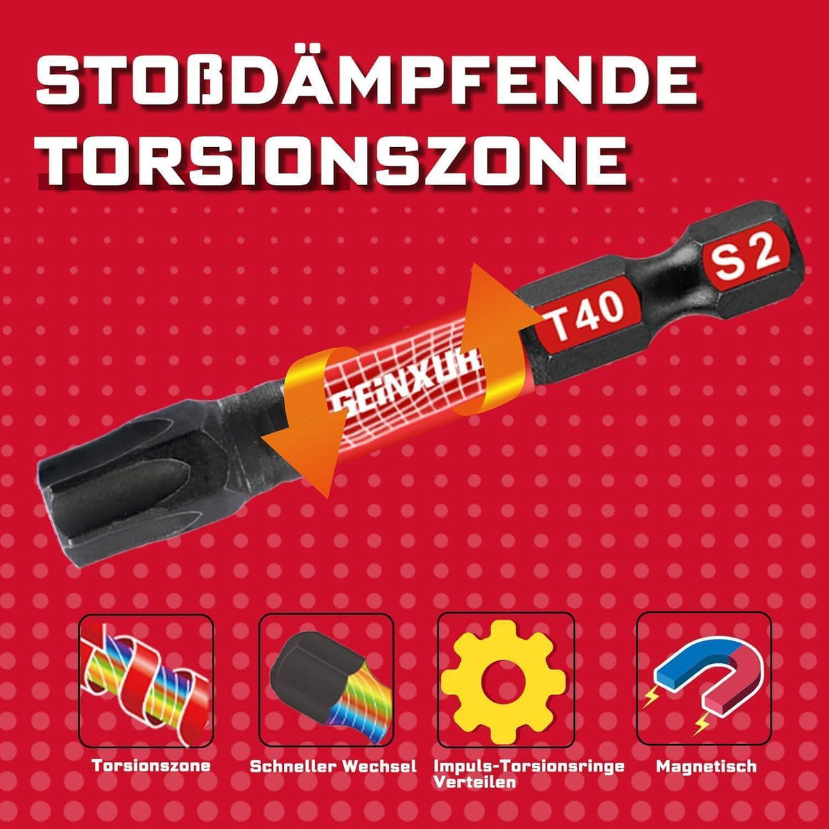 Schlagfester Torx T40 Schrauberbitsatz 50mm, 30 Stück mit Magnet-Bit-Halter