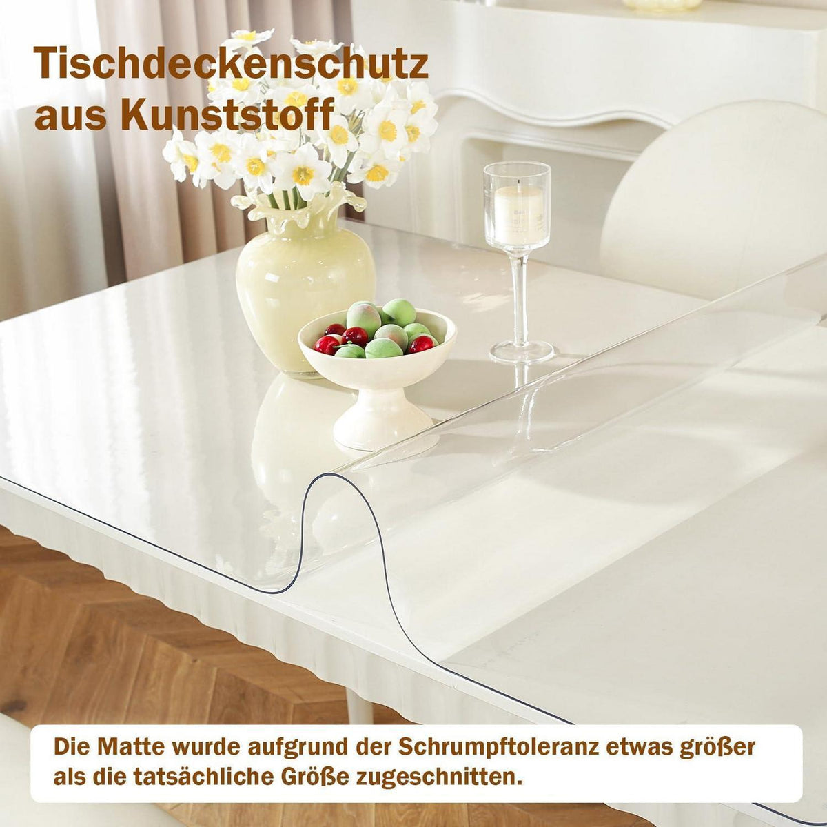 Royhom Tischfolie Transparent 110x200 cm – Glasklare PVC Tischauflage