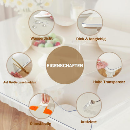 Royhom Tischfolie Transparent 110x200 cm – Glasklare PVC Tischauflage