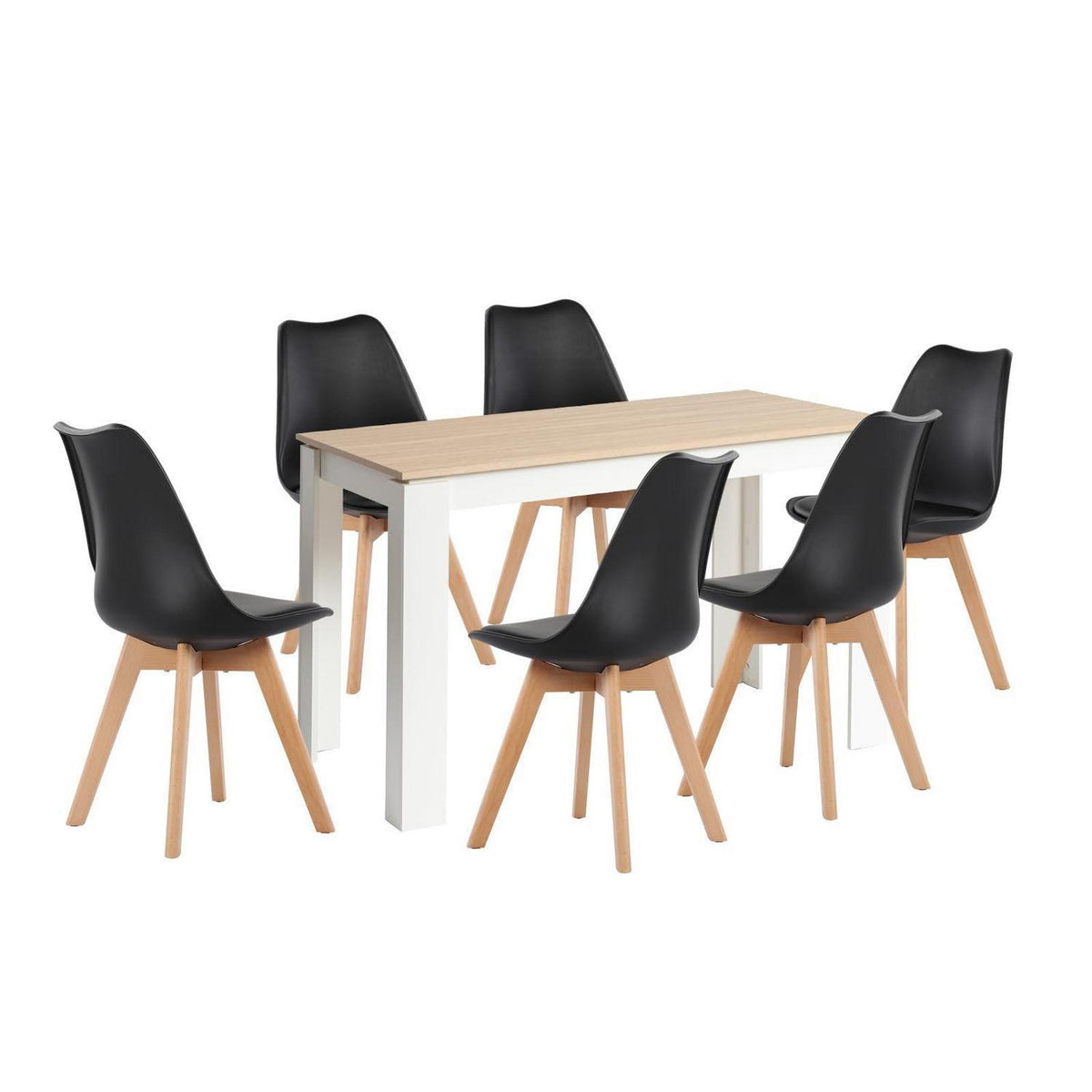 Essgruppe Esstisch mit 6 Stühlen – Eiche-Weiß 120cm