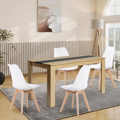 Essgruppe 140cm Eiche-Schwarz Tisch mit 4 weißen Stühlen