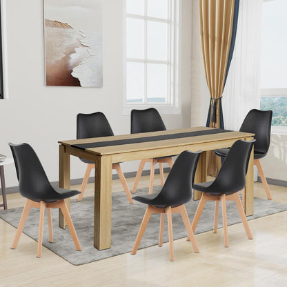 Essgruppe Esstisch 160cm Eiche & 6 Esszimmerstühle Schwarz