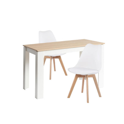 Essgruppe 120cm Eiche-Weiß mit 2 Esszimmerstühlen