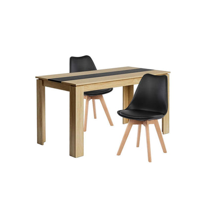 Essgruppe 140cm Eiche-Schwarz mit 2 Esszimmerstühlen