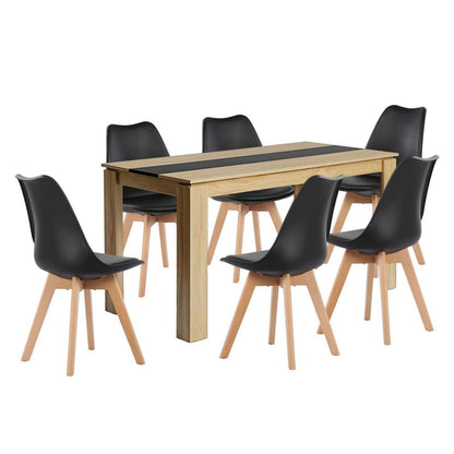 Essgruppe Esstisch mit 6 Stühlen – Eiche Schwarz 140cm