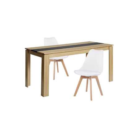 Essgruppe 160cm Eiche-Schwarz Tisch mit 2 Weiß Stühlen
