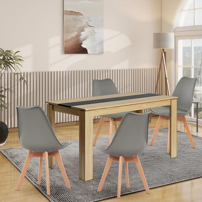 Essgruppe 140cm Eiche-Schwarz mit 4 Grau Stühlen