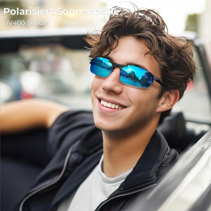 Polarisierte Sport Sonnenbrille Herren mit UV400 Schutz, Blau Verspiegelt