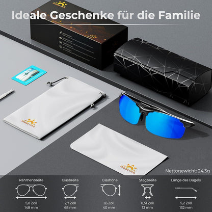 Polarisierte Sport Sonnenbrille Herren mit UV400 Schutz, Blau Verspiegelt