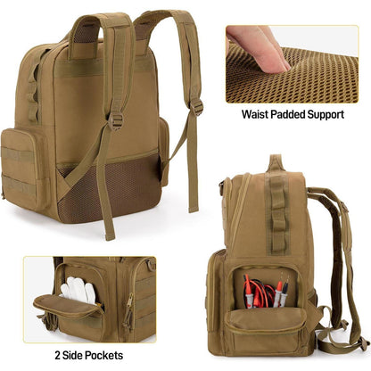 Werkzeugrucksack Khaki mit Organizer-Taschen für Handwerker