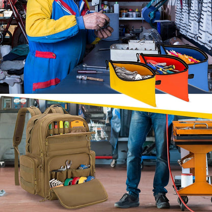 Werkzeugrucksack Khaki mit Organizer-Taschen für Handwerker