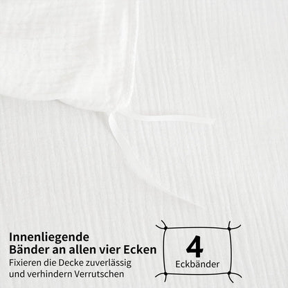 Doppelte Muslin Bettwäsche 200x200 Weiß – Weich & Atmungsaktiv