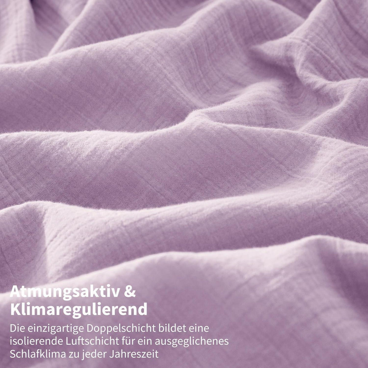 Doppelte Muslin Bettwäsche Lila 200x200 - 3-teilig, Baumwolle