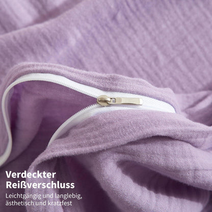 Doppelte Muslin Bettwäsche Lila 200x200 - 3-teilig, Baumwolle