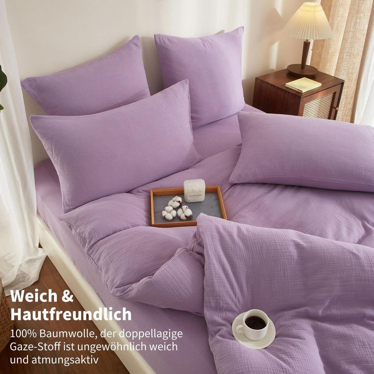 Doppelte Muslin Bettwäsche Lila 155x220 cm - 3-teilig