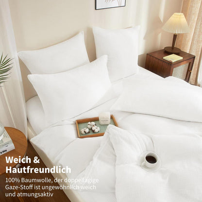 Doppelte Muslin Bettwäsche 220x240 Weiß – Weich & Atmungsaktiv