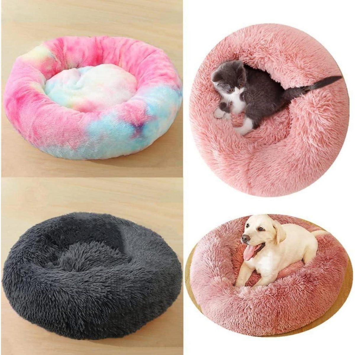 Flauschiges Hundebett XXL (120cm) Dunkelgrau – Rundes Kuschelbett