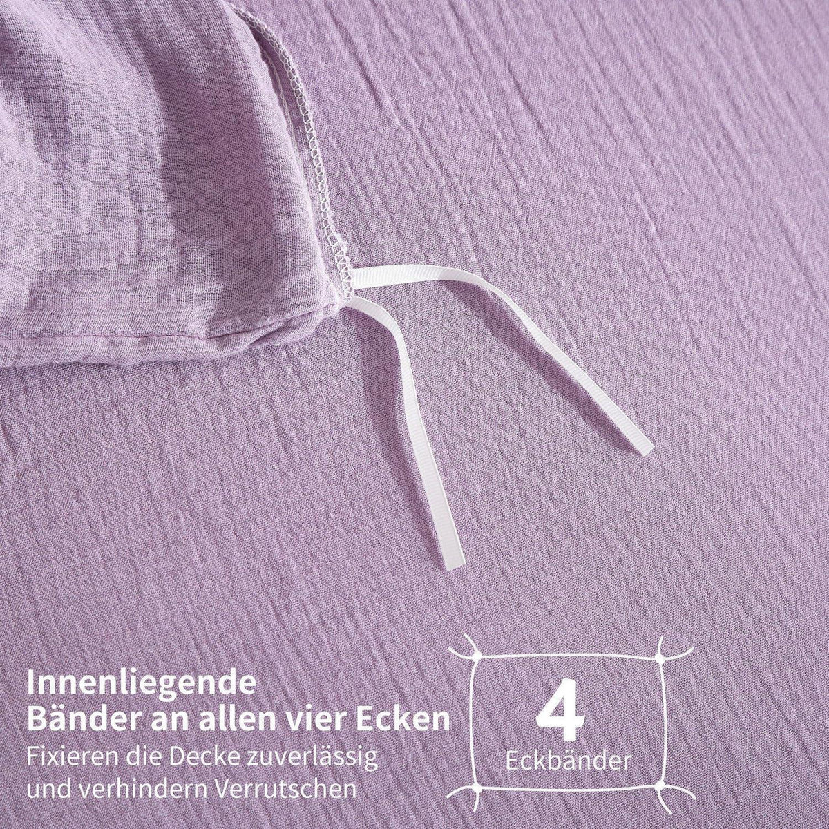 Doppelte Muslin Bettwäsche Lila 220x240 - 3-teilig & Atmungsaktiv