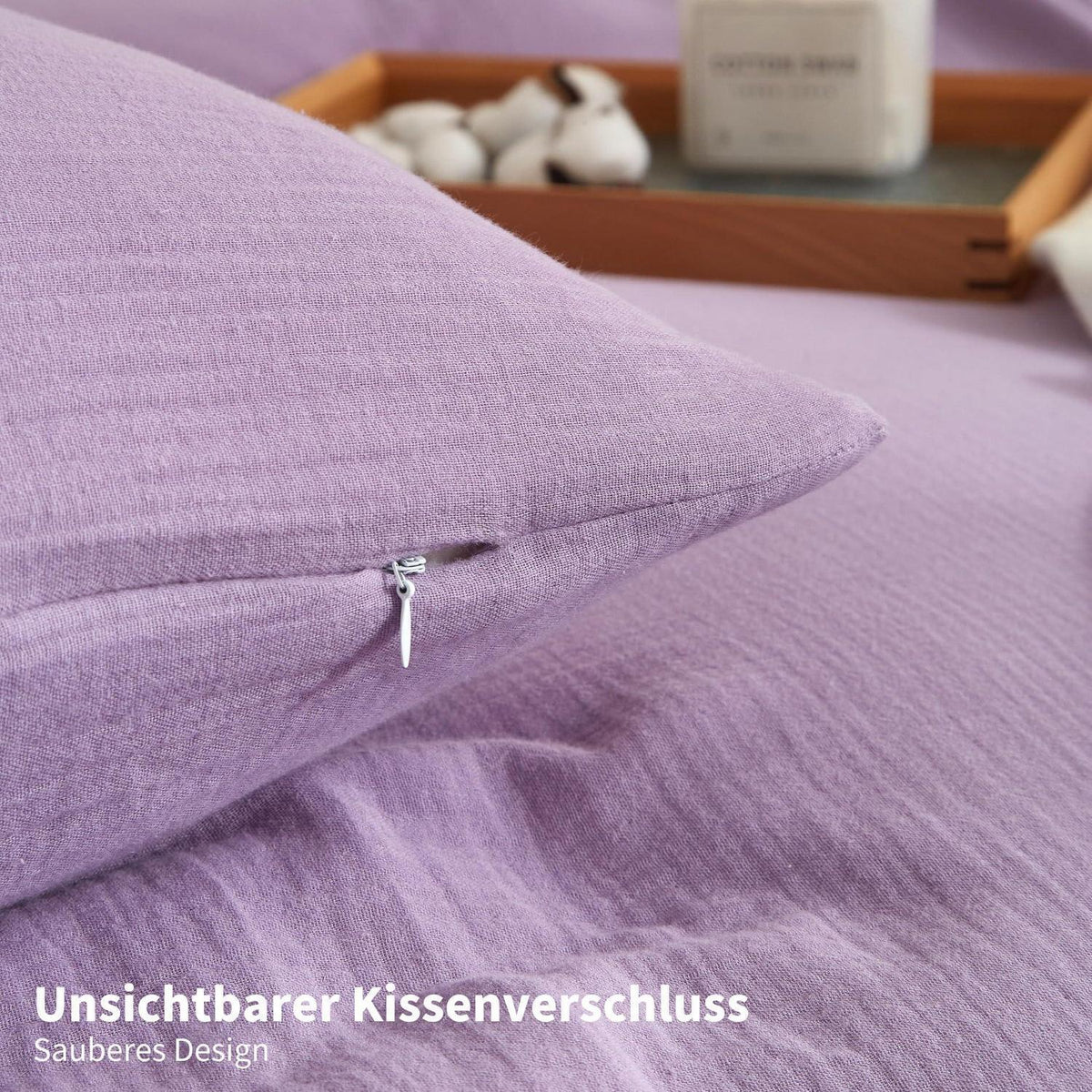 Doppelte Muslin Bettwäsche Lila 220x240 - 3-teilig & Atmungsaktiv